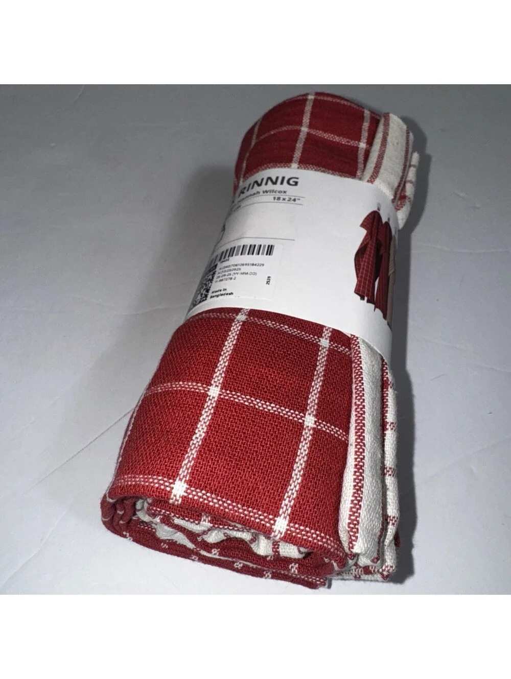 IKEA of Sweden RINNIG Dish Towels Set of 4 Red White Plaid Cotton 18x24 Kitchen